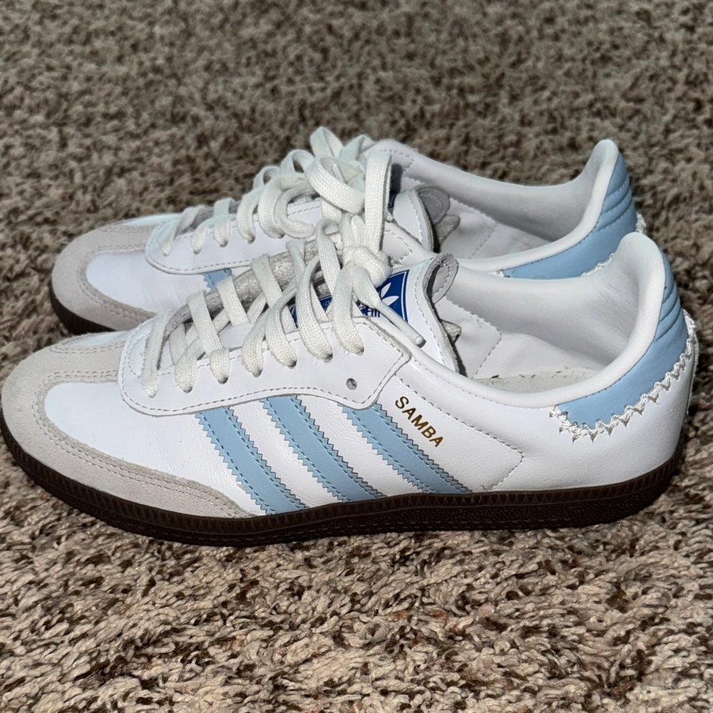Adidas Samba White and Light Blue Shoes